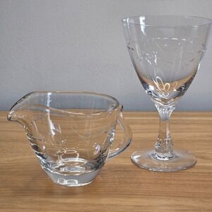 Vintage Fostoria Nosegay Water Goblet 6 1/4" Tall and Creamer Etched Crystal